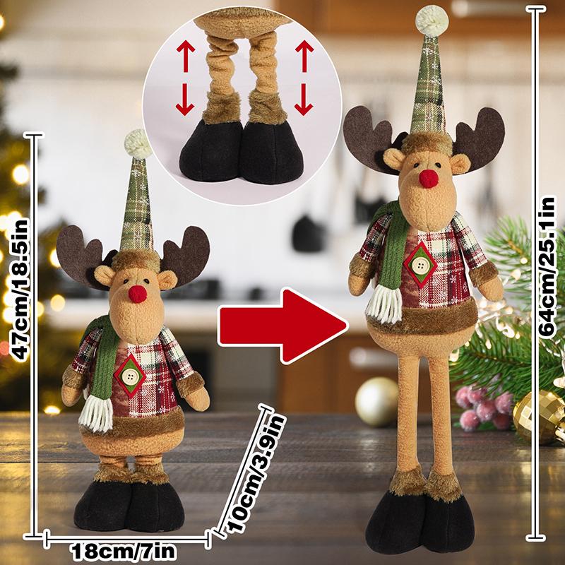 1pc Merry Christmas Decor Scalable Leg Snowman Dolls Figurines Christmas Gift For Kids Plush Elk Santa Doll Model Table Ornament