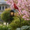 Solar Garden Lights Kingfisher Stake Light, Metal Bird Yard Art with Hanging Lantern, Auto-On Powered Outdoor Decor LED Waterproof Patio Decoration