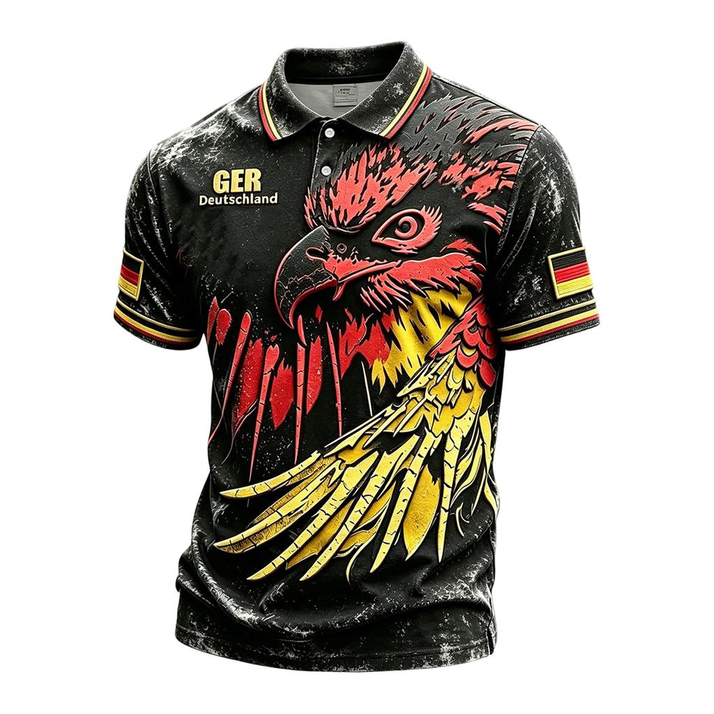 Men's Summer Short Sleeve Polo Shirt Printed Design with Collar Button Front Casual Fit Lightweight Breathable Fabric