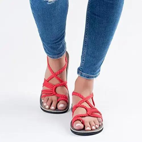 2025 Strappy Braided Sandals Comfortable Rope Bohemian Sandals Open Toe Summer Shoes for Women for Beach Poolside Travel Camping