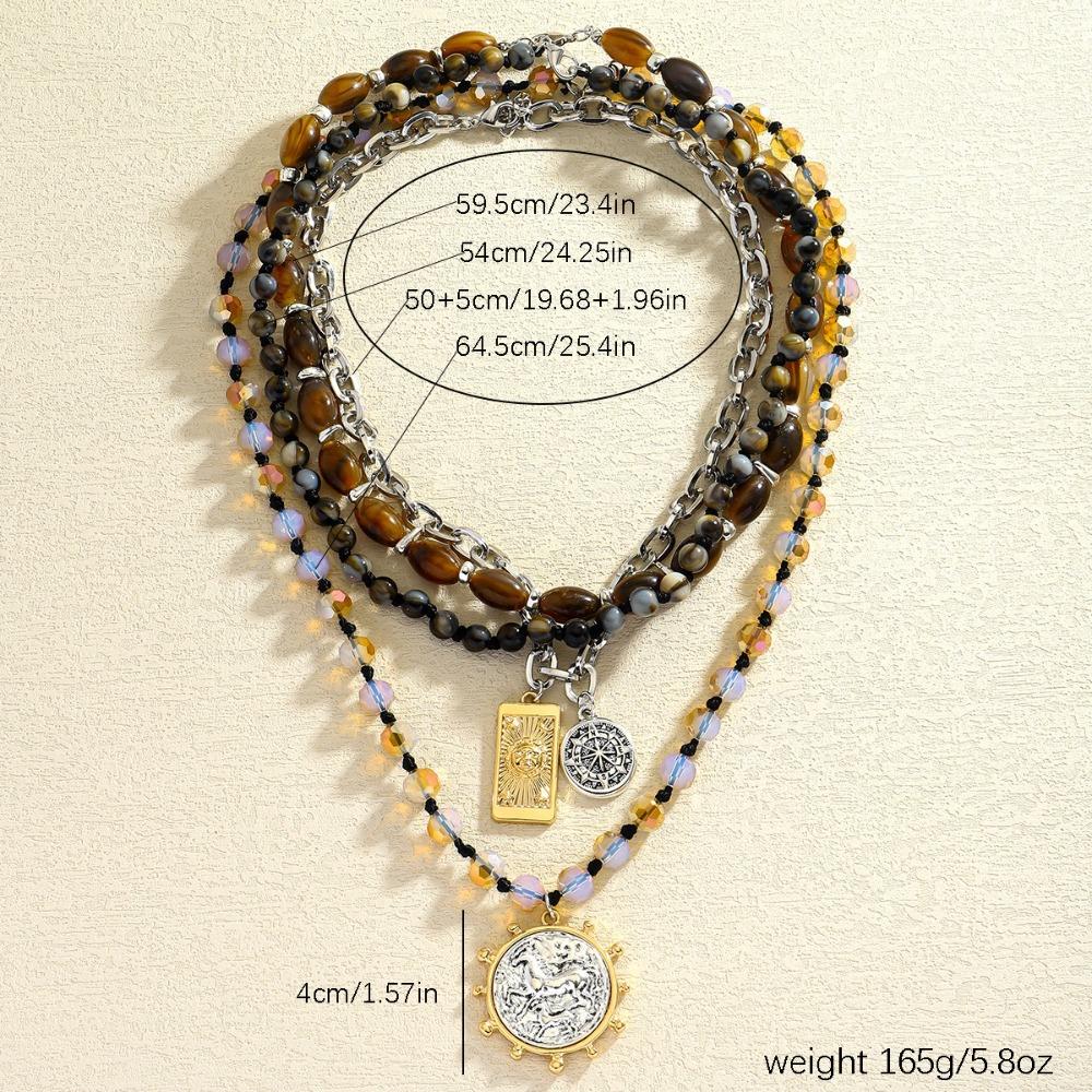 Multilayer Chain Geometric Necklace Colored  Pearl Coin Necklace Fashion Choker Necklace  Men Women