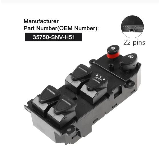 Electric Window Switch Push Button Switch Master Front Right Driver Side RHD 22pins for Honda Civic 2006-2010 6.19-4 OEM:35750-SNV-H52 35750-SNV-H51