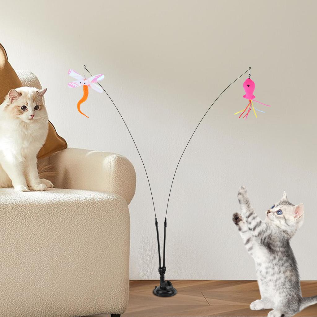 13Pcs Interactive Cat Toy Set Suction Cup Teaser Stick Detachable 22LBS Strong Suction Handfree Feather Toy for Cat Training