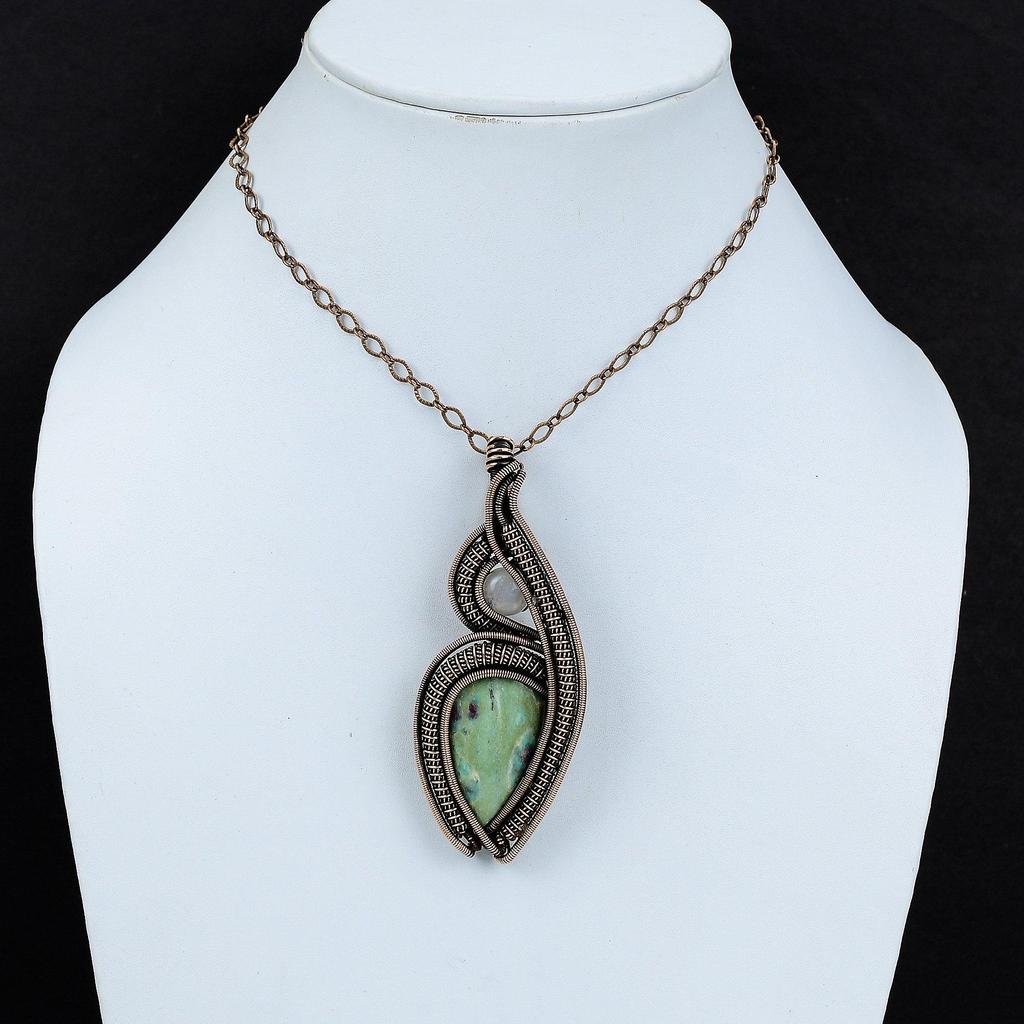 Ruby Fuchsite Gemstone Pendant Copper Wire Wrapped Pendant Handmade Designer Jewelry Rainbow Moonstone Pendant For Gift Copper Wire Jewelry