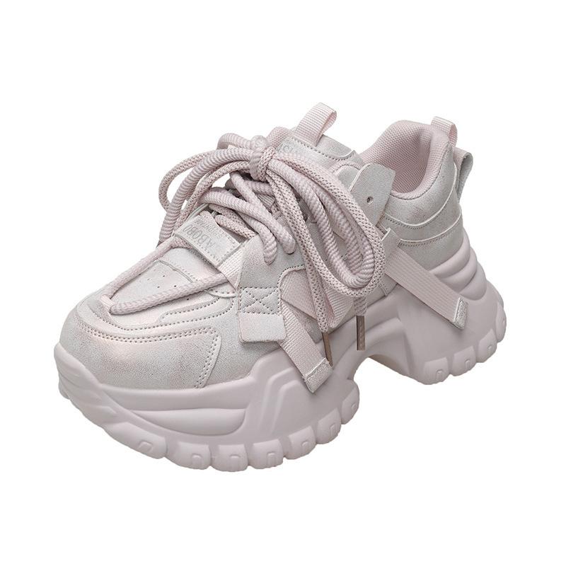 

Comemore Women s Shoes Heightening Thick Bottom Sneakers Larg Size Lace Up Chunky High Heel Spring Autumn Sports Shoes 36 рожевий