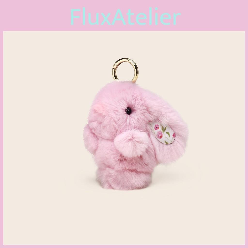 Plush Bunny Keychain With Flower Print For Bag Pendant Decoration Kids Gift