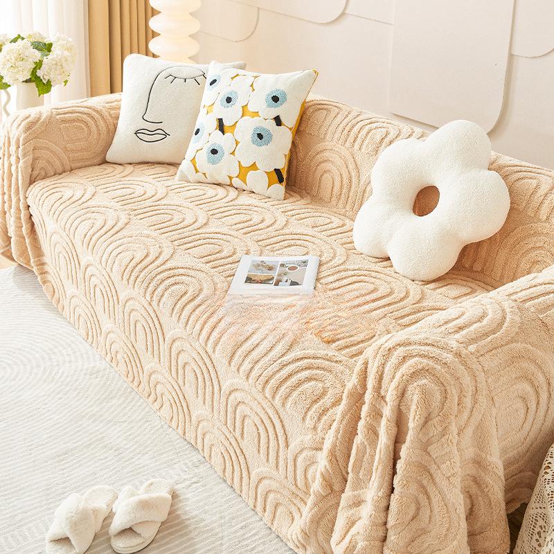 Jacquard Velvet Sofa Integrated Winter Plush Full Covered Sofa Cushion Non-Slip Sofa Cover Cover Blanket