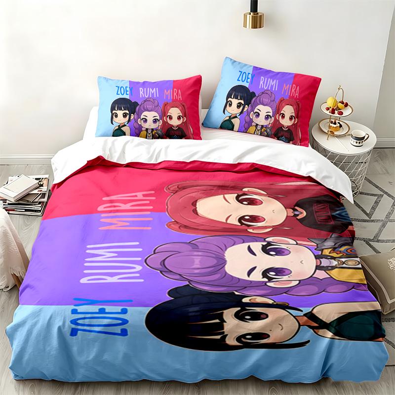 Kpop şeytan avcıları 3 parçalı set Yatak odası kullanımı için mükemmel Rahat nevresim takımı bir yorgan kılıfı ve iki yastık kılıfı içerir İdeal doğum günü veya Noel hediyesi