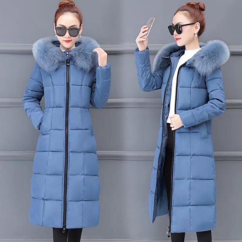 Womens Long Puffer Coat With Faux Fur Hood Winter Warm Plus Size Loose Fit