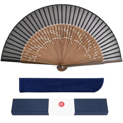 Plegable Hecho en Viene con Bolsa y Regalo Seda Corto Grande Unisex Fuegos Artificiales Verano Japonés Kabuki Golpe de Calor Fácil de Negro Abanico para Hombre, Japón,