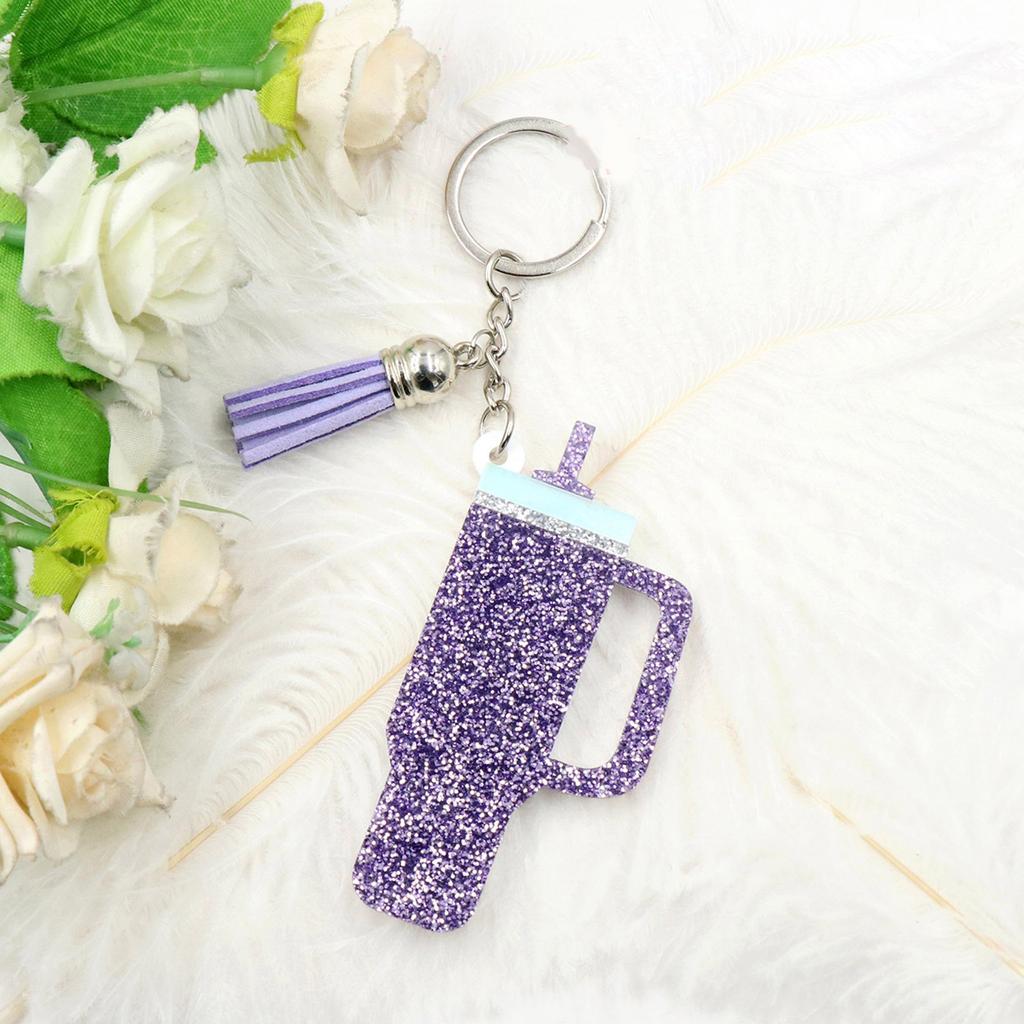 Fashion Cup Shaped Keychain Unique Acrylic Keyrings Fringe Key Adornment Fashion Bag Pendant Gift for Cup Enthusiasts