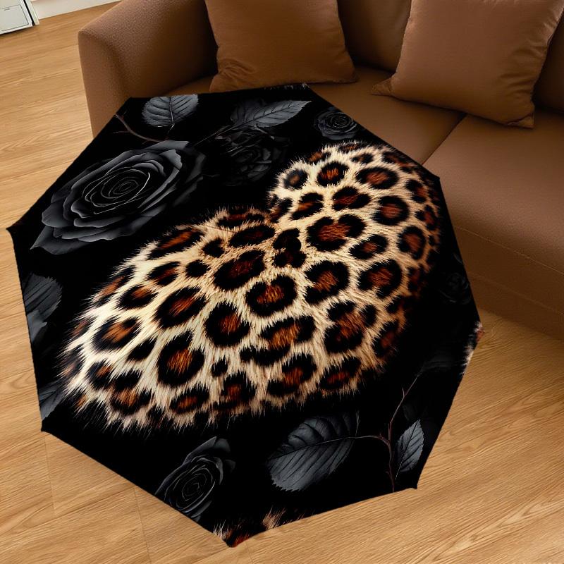 1pc Leopard Print Heart Automatic Open/Close Umbrella Compact Folding Umbrella with 8-Rib Shaft for Women/Men, Elegant Birthday1138S