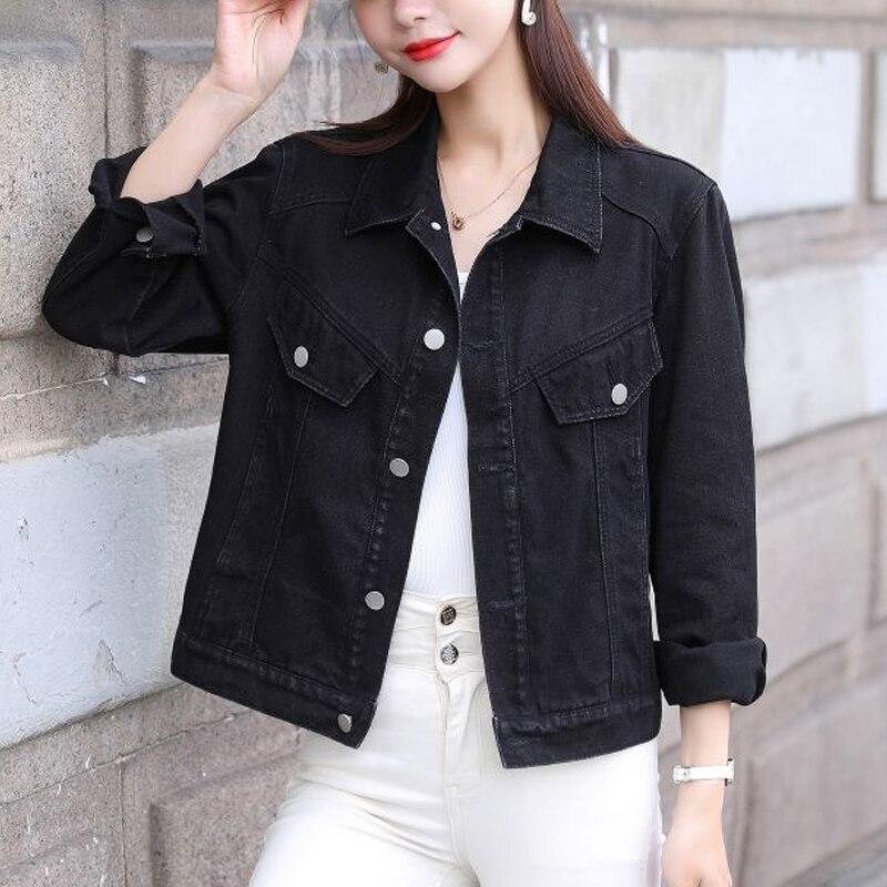 Koreańska Moda Styl Hong Kongu Jeansowa Kurtka Jesień Zima Dżinsowa Kurtka Damskie Bluzki Krótkie Kurtki Jednolity Kolor Luźne Ubrania