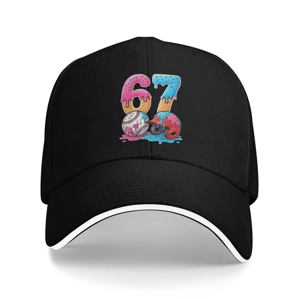 Baseball Ice Cream Drip 67 Helmet Bats Sports Game Day Casual Baseball Cap Summer Trucker Hat Breathable Outdoor Snapback Cap