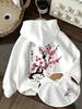 Casual Hooded Sweatshirt, Japanese Ink Pink Cherry Blossom Moon Print Hoodie, Cool And Casual Pullover for Teen Girls, Warm And