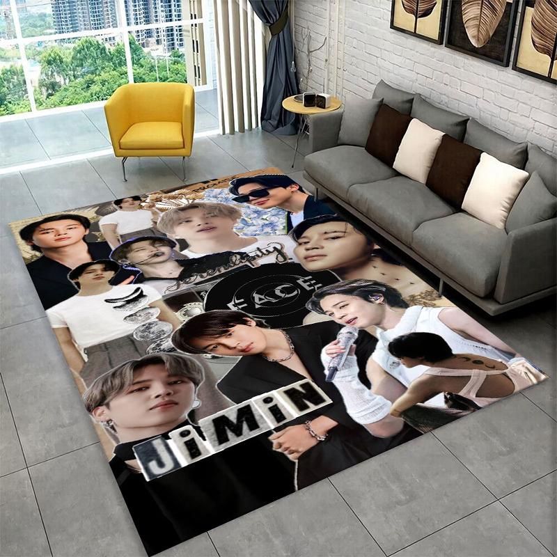 Kpop B-BTS JIMIN Star Carpet Rug for Playroom Bedroom Living Room Sofa Home Decor,kid Area Rug Non-slip Floor Mat Gift