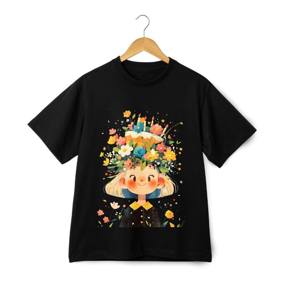 Floral Girl Birthday Theme Short - Sleeve T - Shirt