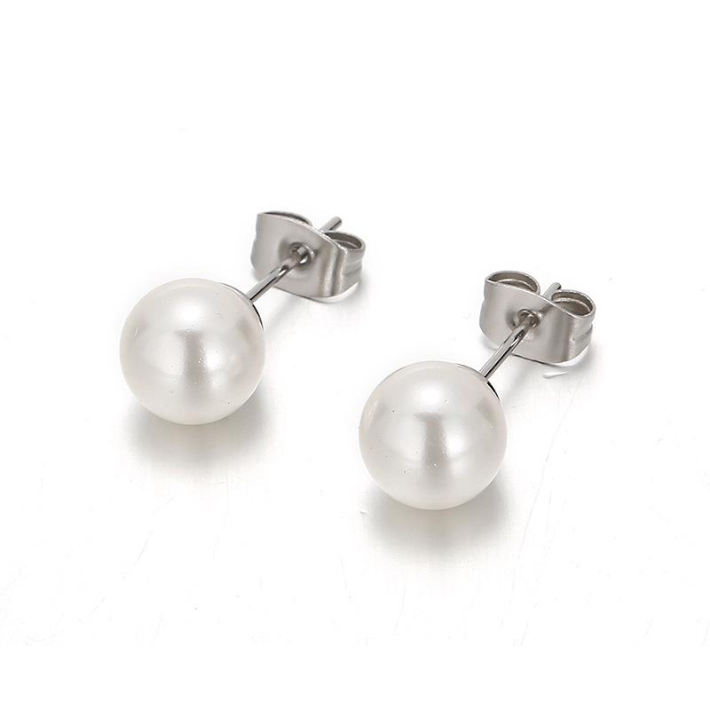 

Геометрические серьги-пусеты с жемчугом в корейском стиле - Минималистичный дизайн из титановой стали