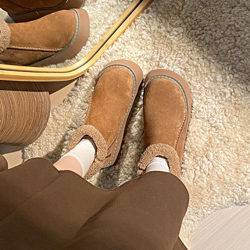 Klobbig Platå Plysch Ankelstövlar Kvinnor Vinter Halkfria Tjocka Plysch Snöstövlar Kvinna Faux Mocka Håll Varma Bomullsfodrade Skor