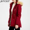 BITCED Autumn/Winter Women's Thickened Shearling-Lined Cotton Coat Loose-Fit Cotton Jacket with Detachable Hood and Fleece Lining