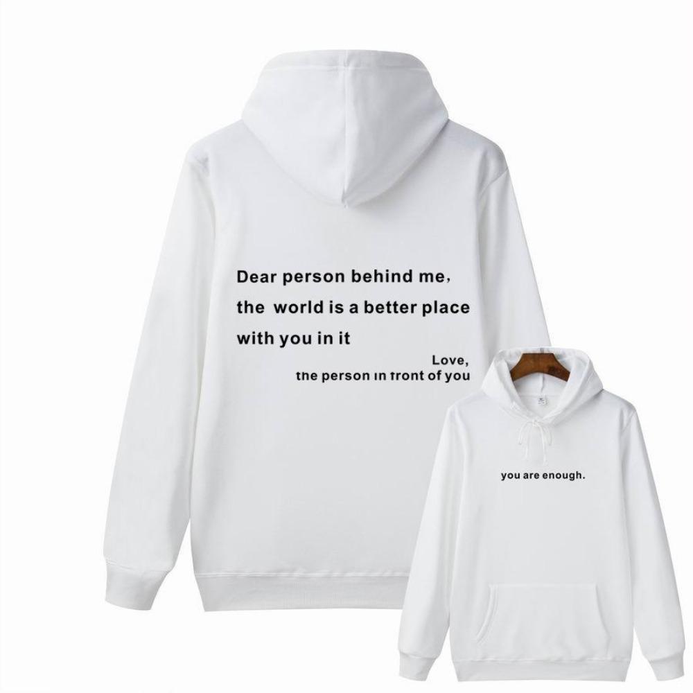 Women'S Shoulder Sleeve Fleece Sweater Plain Letter Print Kangaroo Pocket Drawstring Print Hoodie