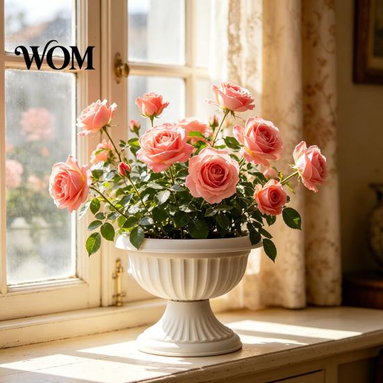 Sturdy Plastic Flowerpot Flower Urn Planter, Goblet-Shaped Plant Pot, Lightweight with Garden Pot Built-in Drainage Holes for Indoor Outdoor