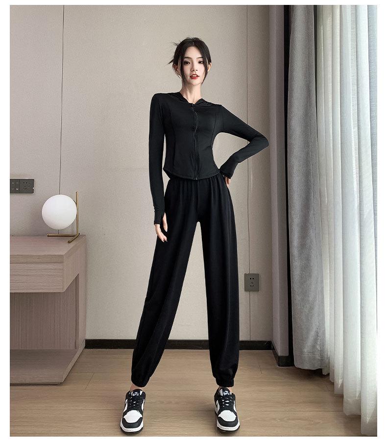 Dámská rychleschnoucí sada na jógu z ledového hedvábí pro venkovní sporty - bunda a kalhoty