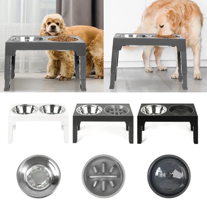 Raised Dog Bowl with Adjustable Stand Elevated Cat Water Bowl Slow Feeding Bowls Food Container for Cat Dogs Small Pet
