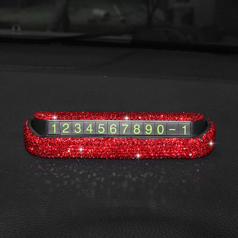 Car Luminous Stealth Lady Cute Diamond-Studded Rhinestone Mobile Car Number Plate Interior Accessories Parking Number Card