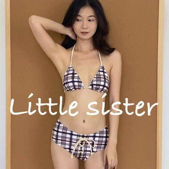 

Ретро клетчатый купальник бикини с высокой талией 2024 года со шнурком и сексуальным дизайном спины для маленькой груди Medium