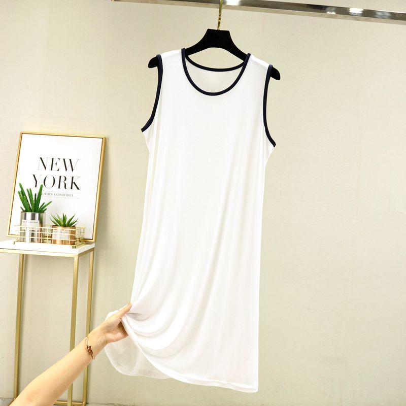 

Modal Casual Vest Dress Women s Summer Pure Color All-Matching round Neck Sleeveless Dress Plus Size Loose Slimming Base Skirt White 2XL (75.00 kg-85.00 kg recommended