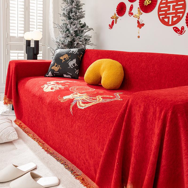 Red Festive Chenille Sofa Cover Towel Wedding Four Seasons Universal Wedding Sofa Cover Simple Modern Cushion