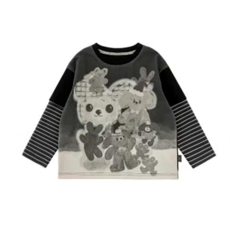 Girls  Cartoon Bear Faux Two-Piece Long Sleeve T-Shirt 100
