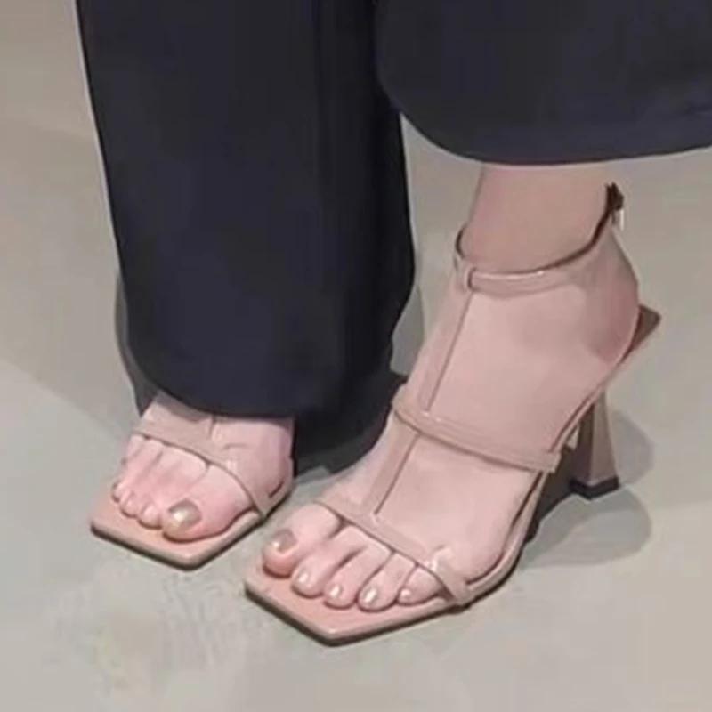 Fashion Women's Thin Strap Anckle Buckle Sandals Luxury Square Toe Thin Heel Sandalias Female High Quality Party Platform Sandals Mujer
