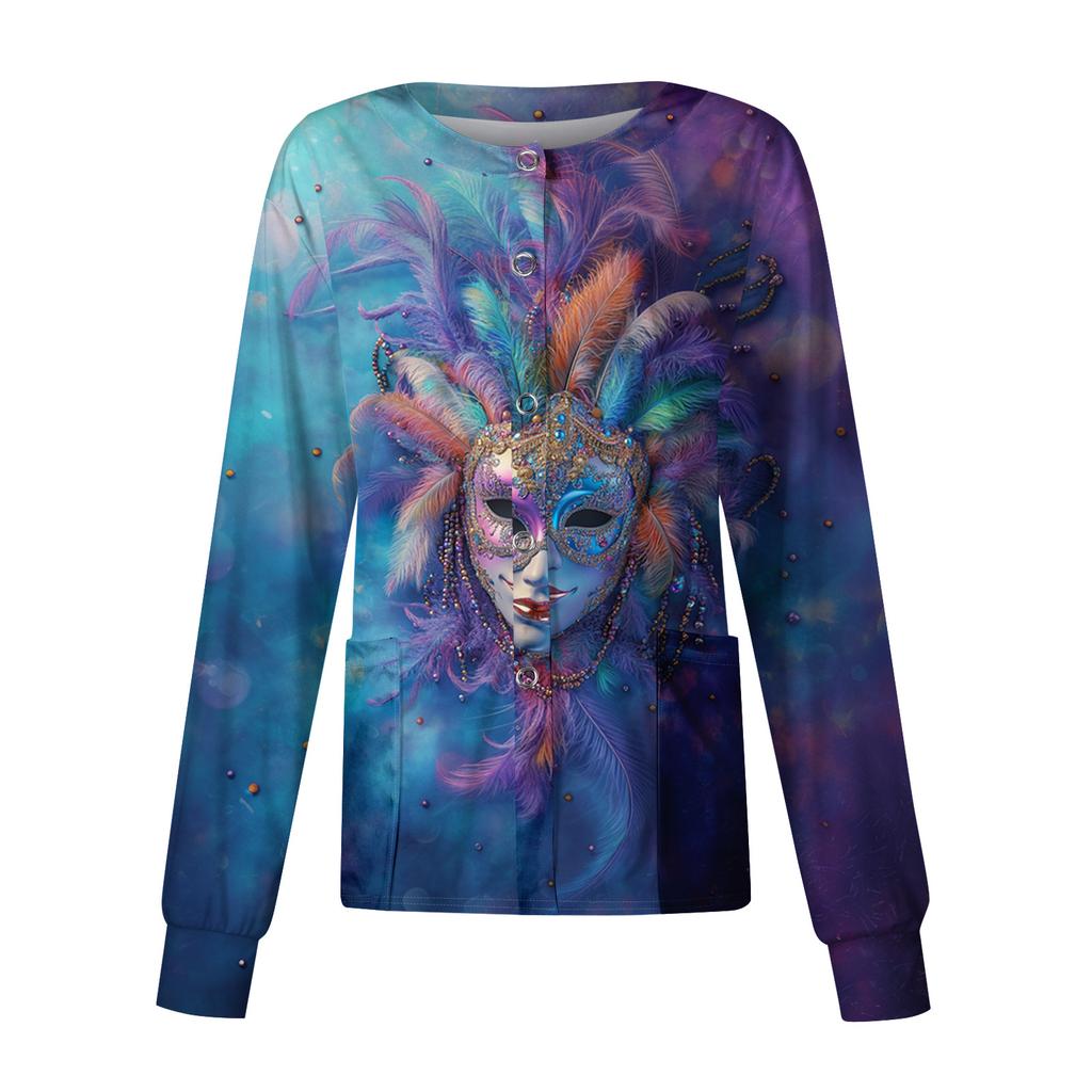 Women's Casual Long Sleeve Single Breasted Printed Dry- Top