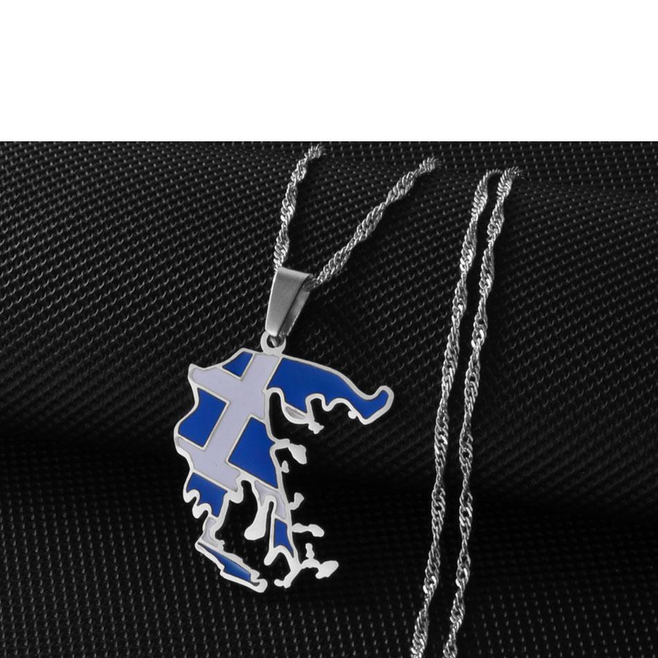Anniyo Greece Map and Flag Pendants Necklaces Silver Color/Gold Color Greek Jewelry Patriotic @241621