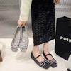 Fashion French Chic Butterfly Knot Flat Heel Women's Shoes Versatile Diamond Embellished Fairy Tale Style Spring Summer Evening Shoes