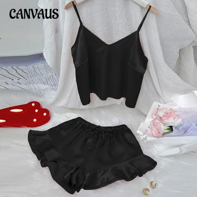 Buz İpek Pijama Kadın Askılı Üst Şort Takım Yaz İnce Seksi Moda Ev Giyim Askılı