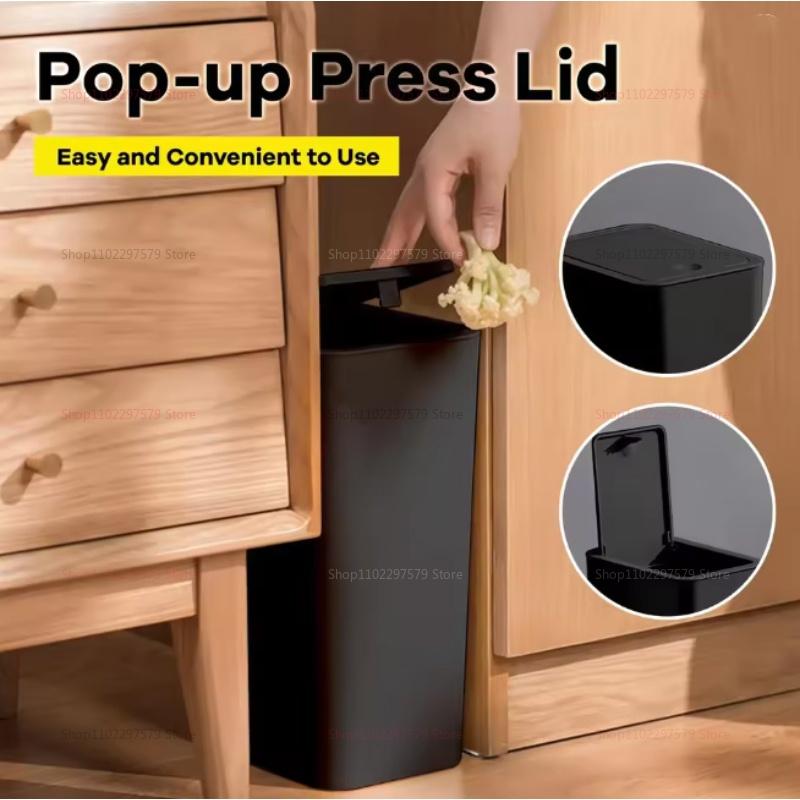Pop-up Lid Trash Bin For Kitchen Bathroom Bedroom Food Waste Recycle Bin One-Touch Design Lightweight Durable Household Dustbin
