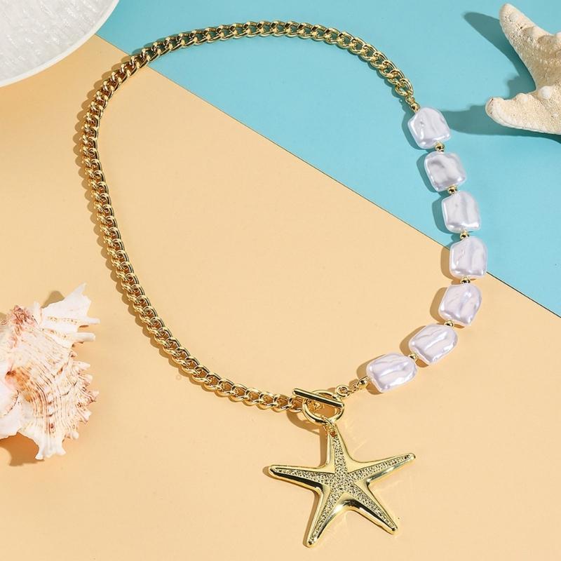 Unique Irregular Seashells Necklace Natural Shell Jewelry Portable Alloy Chain Ornament for Casual or Formal Occasions