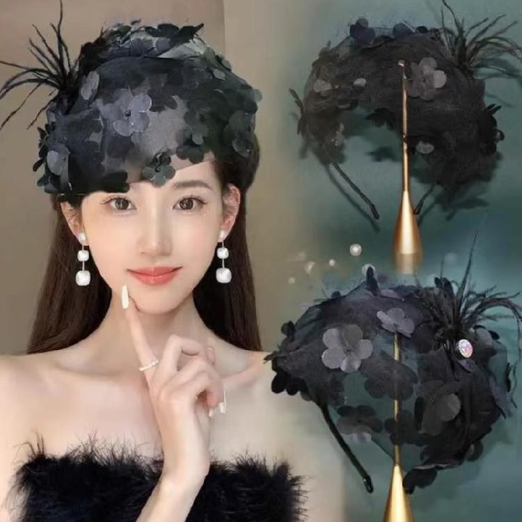 Auffälliger Fascinator-Hut mit Feder- und Blumenstirnband für Damen – Haarschmuck für Abendveranstaltungen und Bankette