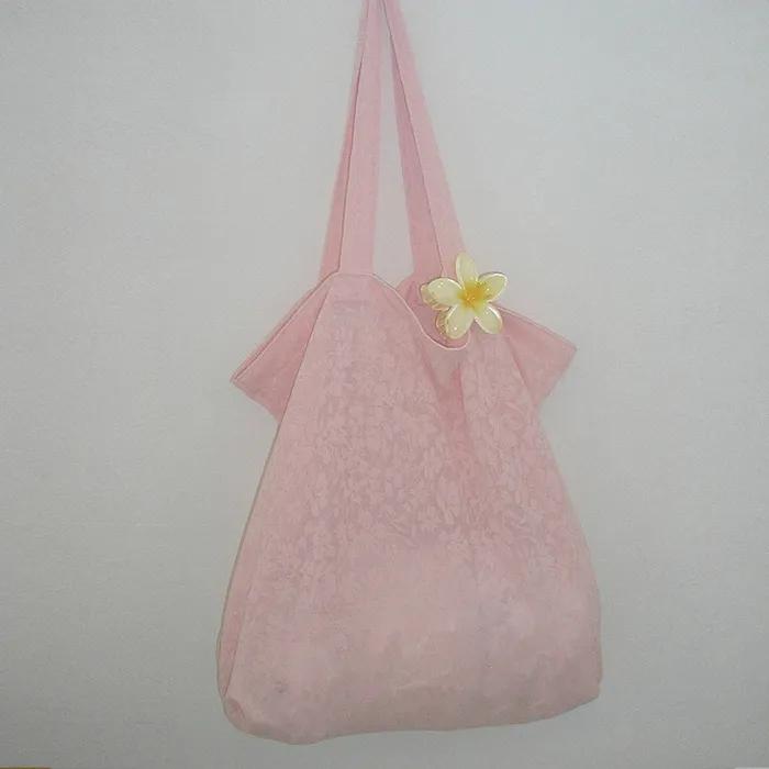 Mesh Floral Shoulder Bag_Baby Pink