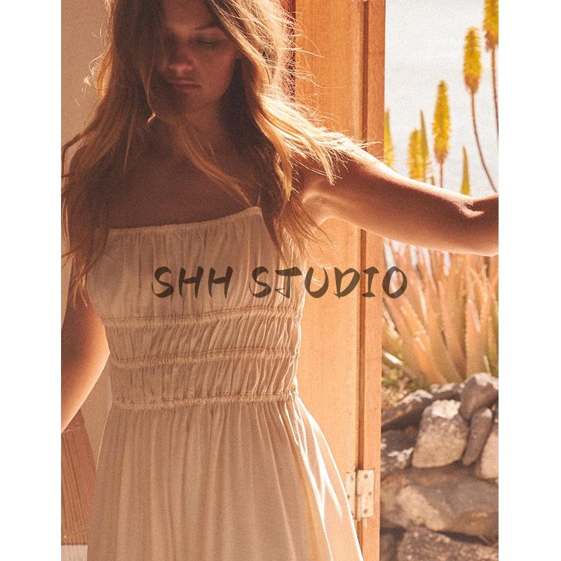 Spring New Women's Clothing Straight Collar Sleeveless Viscose Blended Vacation Style Drape Midi Skirt Dress 3152368