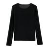 Autumn Winter Solid Mesh Patchwork T-shirt Women Round Neck Long Sleeve Casual Fashion Bottomed Tee Top