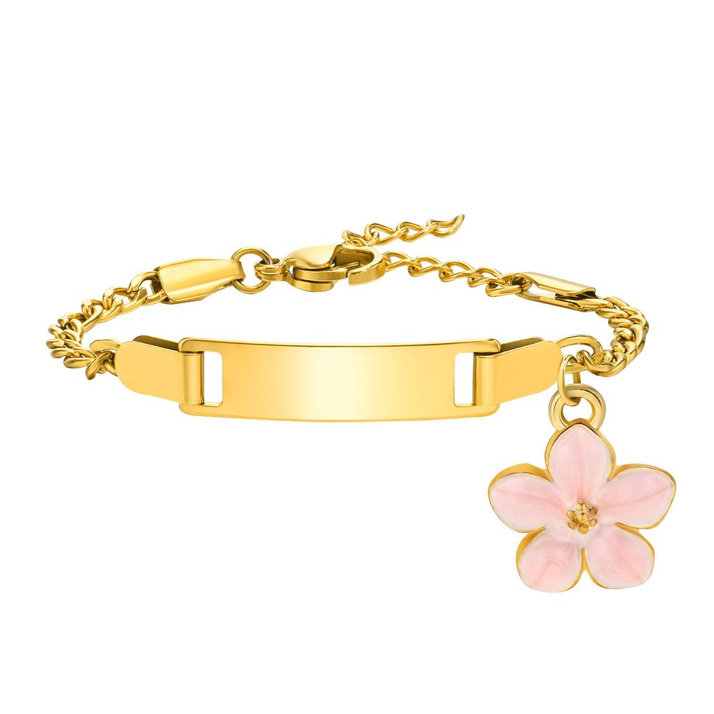Personalized Name ID Bracelets for Baby Girls, Anti Allergy Gold Plated Stainless Steel Child Engrave Name Birthdate Bracelet