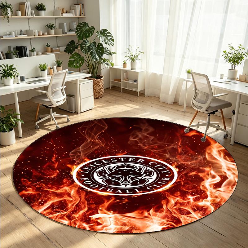 Leicester City Football Printed Round Crystal Velvet Rug Soft Non Slip Floor Carpet For Bedroom Holiday Gift