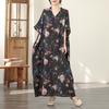 DIMANAF New 2026 Women Plus Size Spring Summer Beach Vintage  Floral Print Black Long Dress Loose Oversize Maxi