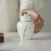 110ml Hand Drawn Green Bamboo Ceramic Portable Tea Can Household Small Ceramic Moisture-proof Tea Storage Can