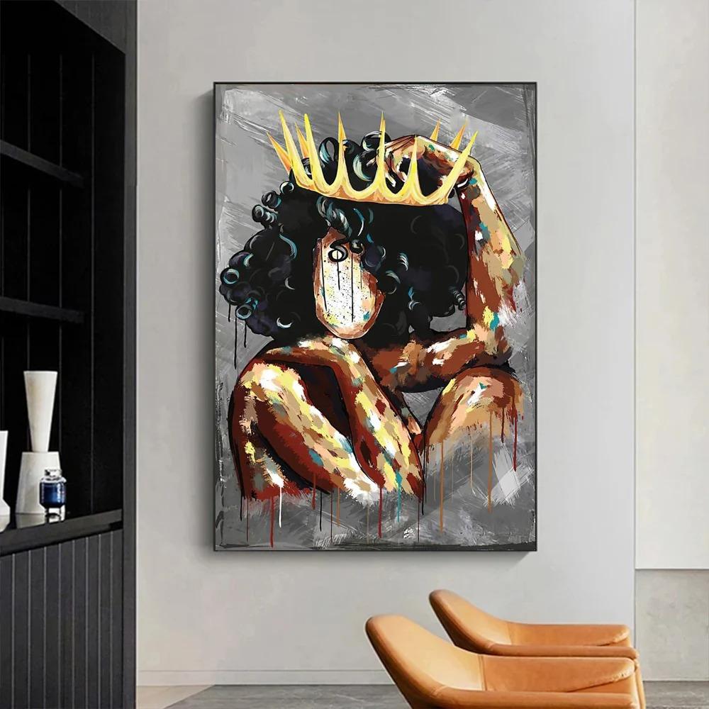 Black Woman With Crown Model Wall Art Poster Faceless Nordic Mural Modern Home Decor Canvas Pictures Prints Living Room Decorate