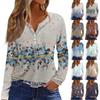 Moterų mados laisvalaikio gėlių raštas su V kaklu ilgomis rankovėmis, marškinėliai ilgomis rankovėmis